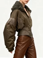 TWOTWINSTYLE Slimming Spliced Leather Fashion Jackets for Women Lapel Long Sleeves Tunic Patchwork Flocking Casual Jacket Female - Image 3