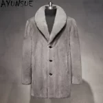 AYUNSUE Real Mink Fur Coat Mens Coats Winter Warm Parka Hombre Luxury Mid-length Mink Fur Jackets Men Manteau Homme Hiver SGG732 - Image 5