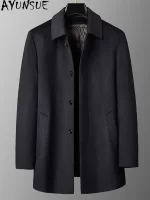 AYUNSUE 82% Wool Jackets Man 18% Cashmere Coat Mid-Length Winter Thickened Detachable White Goose Down Inner Liner Abrigo Mujer - Image 5