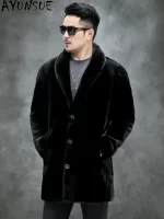 AYUNSUE Real Mink Fur Coat Mens Coats Winter Warm Parka Hombre Luxury Mid-length Mink Fur Jackets Men Manteau Homme Hiver SGG732 - Image 4