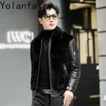 YOLANFAIRY Real Mink Fur Jacket Mens Genuine Leather Sheepskin Mens Clothing 90% Goose Down 10% Goose Feather Coat 2024 Winter