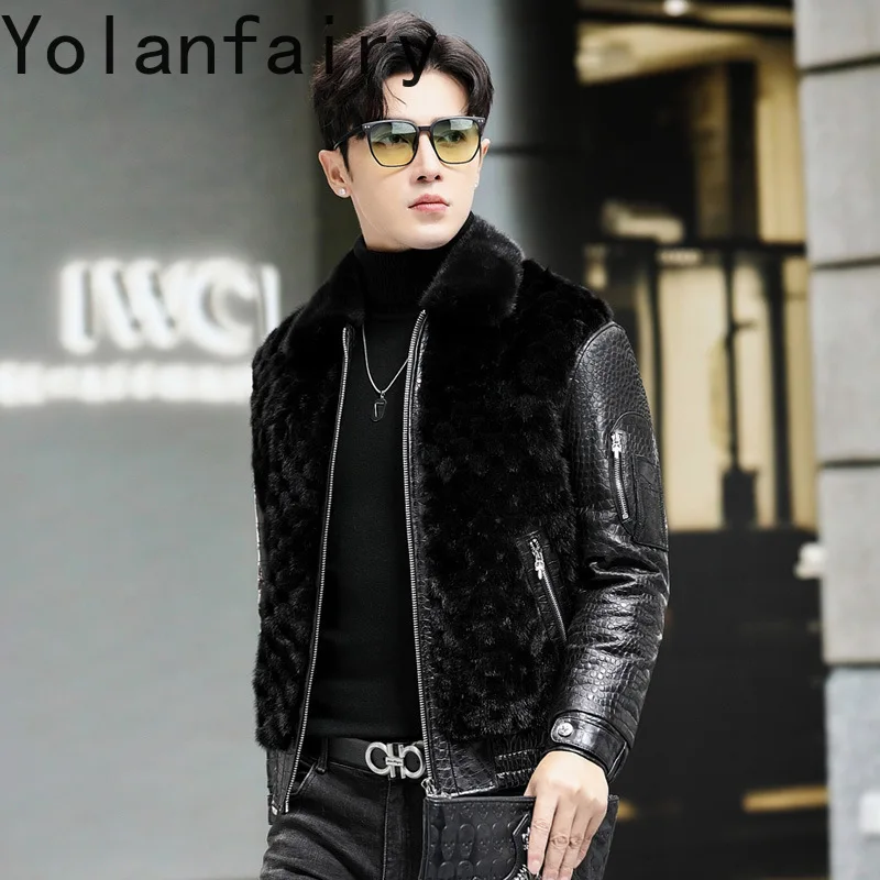 kf-Sf702fb76857348609f6b94d56d19c273W YOLANFAIRY Real Mink Fur Jacket Mens Genuine Leather Sheepskin Mens Clothing 90% Goose Down 10% Goose Feather Coat 2024 Winter - Image 1