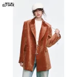 ELFSACK 2025 Spring New Arrivals Vintage red velvet suit for women elegant woman blazer coat - Image 2