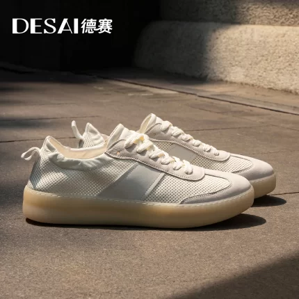 DESAI Leather breathable shoes, versatile and lightweight casual shoes, soft soled men's board shoes