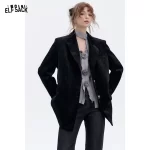 ELFSACK 2025 Spring New Arrivals Vintage red velvet suit for women elegant woman blazer coat