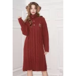 ELFSACK Women's Winter Sweater Dress Long Sleeve Turtleneck Vintage Cable Knit Loose Fit Romantic Pastoral Sweet - Image 3