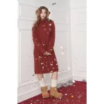 ELFSACK Women's Winter Sweater Dress Long Sleeve Turtleneck Vintage Cable Knit Loose Fit Romantic Pastoral Sweet - Image 2