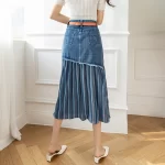 S-5XL Patchwork Pleated Jeans Skirts Women High Waist Ripped Skirts Vintage Elegant Korean Fashion Denim Skirts Big Size KS10294 - Image 2