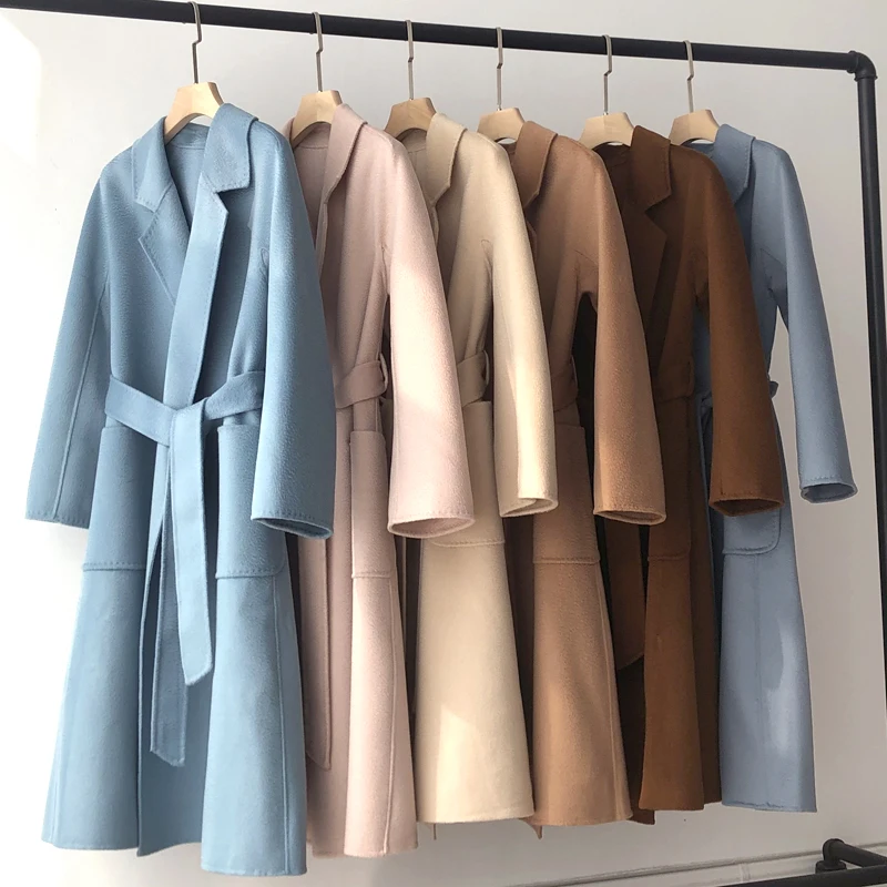 kf-H44eb215821ab4f81b8dd017a0732bc03S Korean Women Handmade Hepburn Corrugated Water Ripples Coat Double-sided Cashmere Wool Long Woolen Jacket Cashmere Coat Max - Image 1