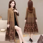 Women's Trench Coat Ladies Spring Autumn Lace Stitching Windbreaker Female Embroidered Dress Loose Fashion Long Coat