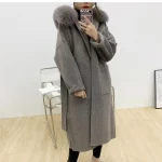 Cashmere Woolen Women Plus Size Coat Long Sleeve Real Fox Fur Hooded Loose Casual Jacket Double-Sided Wool Oversize Overcoat - Image 3
