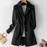 Women Black Trench Windbreaker Spring Autum New Fashion Big Size Coat Khaki Midi Length Windbreaker Female Outerwear M 5XL - Image 4