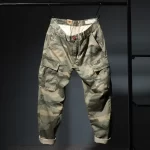 Men Cargo Camouflage Pants Loose Heavy Weight Cotton Washing Multi-Pocket Training Tractical Military Sport Slim Fit Trousers - Image 3
