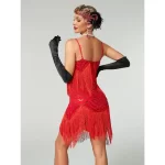 Green White Women 1920s Vintage Great Gatsby Party Sequin Dress Sexy V-Neck Cami Dress Fringe Dress Vestidos Flapper Costumes - Image 3