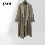 Women's Mid-Length Windbreaker for Casual Trench Jacket for Fall Season Collar Trench Coat with Front Buttons AI1540 - Image 3