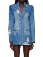 TWOTWINSTYLE Solid Slimming Spliced Bead High Street Jackets for Women Lapel Long Sleeves Patchwork Ripped Fashion Coat Female - Image 2