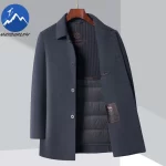 Men's Double-Faced Thick Winter Fashion Jacket Detachable Goose Down Lining Wool Blend Luxury Snow-Ready Thermal Insulation Coat