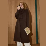 Women's Retro Maillard Color Wool Blend Hooded Coat Women Winter Mid Long Drawstring Trench Coat A Chic And Elegant Outerwear - Image 5