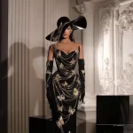 Factory Wholesale Women's Black Spaghetti Strap V-Neck diamond ornaments Sexy Celebrity Cocktail Party Bandage Long Dress