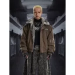 Men's Winter Padded Jacket Fur Collar Thickened Warm Loose Vintage Coat High Street Style Cross Embroidery Parka Men Streetwear - Image 2