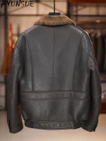 AYUNSUE 100% Genuine Sheepskin Leather Jacket Man Winter Casual Natural Fur Coat Men's Clothes Warm Dark Brown Leather Fur Coats - Image 2