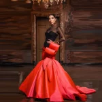 Gorgeous Prom Gowns with Sleeves vestido do fiesta Beaded Crystals Maxi Gown Pleated Mermaid Women Dresses Sheer See Through