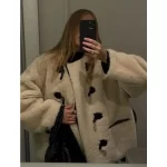 TT@ Luxurious Fur Jacket with Metal Leather Buckle Silhouette, Environmentally Friendly Splicing, Casual Western Jacket - Image 3