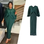 Miyake Dress Pleated Fashion Solid Color Bat Sleeve V-neck Formal Holiday Evening Dress 2024 Summer Maxi Dresses for Women - Image 5