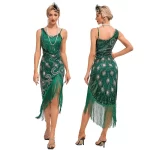 Plus Size 1920s Vintage Fringed Gatsby Sequin Beaded Tassels Hem Flapper Dress Sexy One Shoulder Gastby Dress for Women