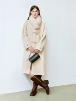 DUSHU Plus Size Women's Oriental Poetic Fox Fur Collar Double-Faced Tweed Coat Winter 2025 New Arrival Outerwear 100% Wool Coats - Image 3