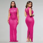 2025 Fall Diamonds Hot Rhinestones O-neck Women Sleeveless Bodycon Long Dress Birthday Party Evening Prom Maxi Dresses