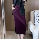 Miyake Pleated Skirt for Women's Summer New High-end High Waisted Side Slit Black Straight Leg Mid Length Skirt - Image 5