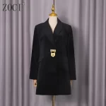 ZOCI Women Mid-length Blazer Notched Collar Back Lace-up Trendy Elegant Fashion Office Lady Female Ins Jacket 2025 Winter New