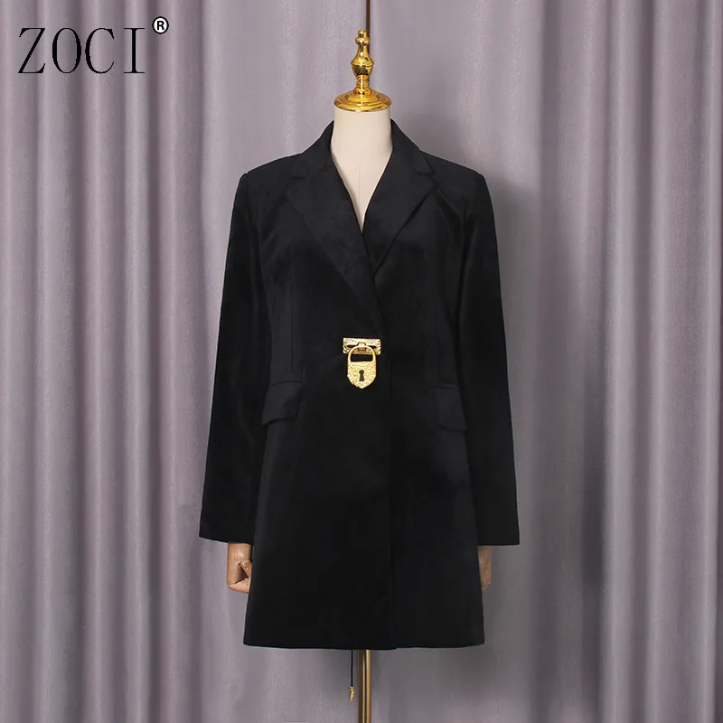 kf-S11d3282ee98745ef97a5be8ce0b05da9c ZOCI Women Mid-length Blazer Notched Collar Back Lace-up Trendy Elegant Fashion Office Lady Female Ins Jacket 2025 Winter New - Image 1