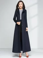New Women Overlength Woolen Coat Autumn Winter Fashion Stand Collar Thicken Warm Lacing Wool Blends Overcoat Slim Long Outerwear - Image 2