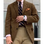 Men's Herringbone Suit Jacket Single Breasted Large Pockets Business Blazer Casual Loose Fashion Slim Best-Selling Man Coats