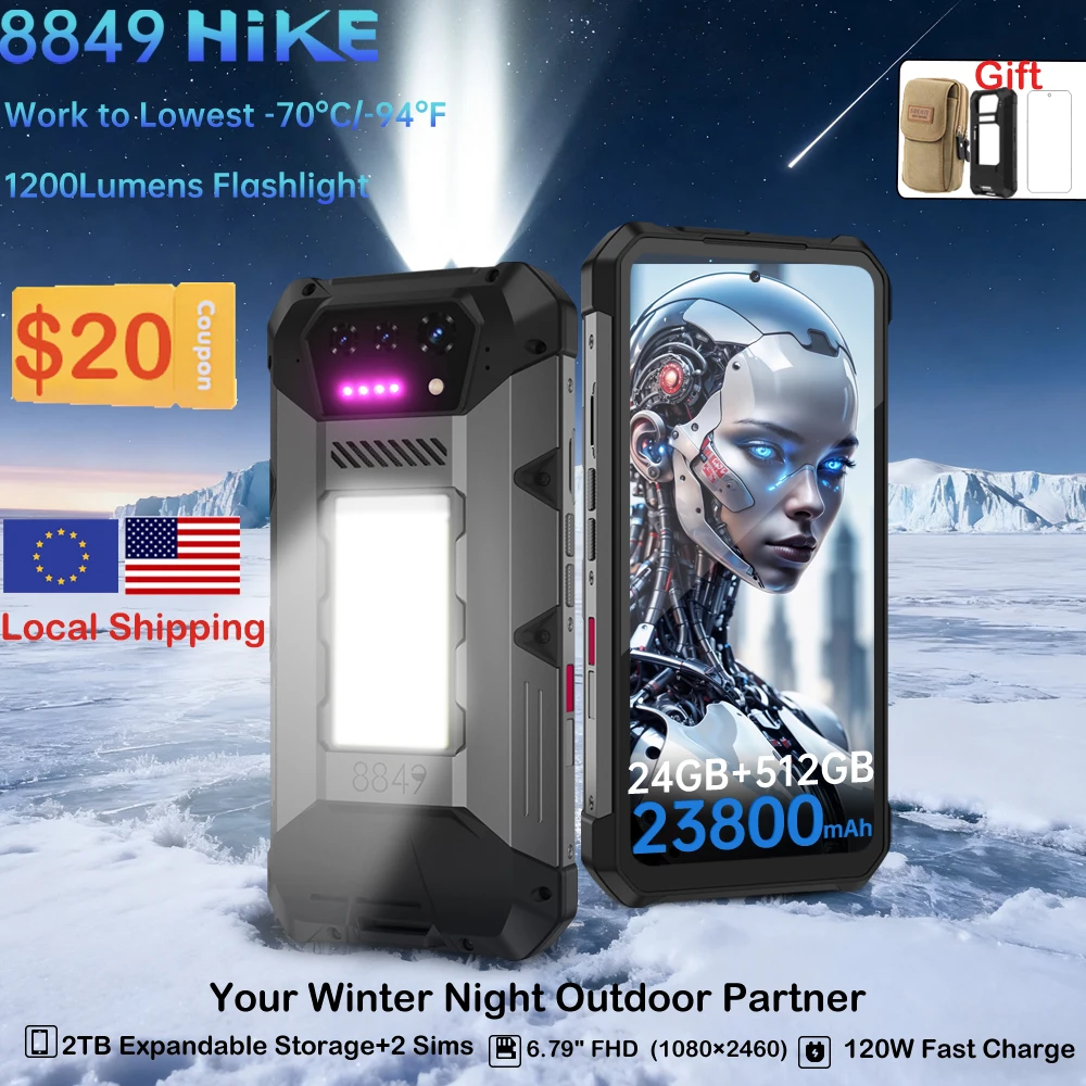 kf-S12eba2cc31b54e24b3fe7833c615861fg 8849 Hike Unihertz Rugged Smartphone 23800mAh 24GB+512GB Expandable 2TB 1200Lumen Flashlight Android14 Two Speakers 6.79'' 120Hz - Image 1