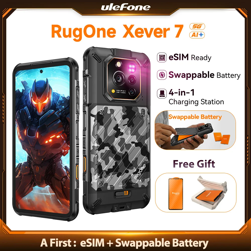 kf-S13123b16eed645589e25dcd8524f38c6Q RugOne Xever 7 5G Rugged Phone Android 15 Smartphone 512GB ROM 12+12GB RAM 6.67" 120Hz AMOLED NFC 5500mAh Swappable Battery - Image 1