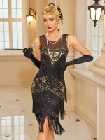 1pc Vintage 1920S Inspired Sleeveless Elegant Flapper Dress With Pringe Decor Lady Dress - Image 4