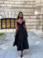 Suninheart Black Elegant Wedding Events Dress Sexy Strapless Corset Dress Midi Christmas Party Dresses for Women Clothing 2023 - Image 2