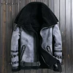 Natural Sheep Fur Coat Men's Winter New Fashion Motorcycle Jacket Double Layered Collar Gray Fur Jackets Zipper Warm Outwears FC