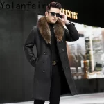YOLANFAIRY Natural Wool Fur Coat Man Winter Mid-length Luxury Genuine Sheepskin Leather Jacket Men Raccoon Fur Collar Fur Coats - Image 5