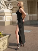 VC Urban Chic Black Halter Open Back & Slit Dress for Sophisticated Nights Party Evening Gown - Image 6