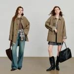 TOYOUTH Women Trench Coat 2025 Autumn New Barn Style Plaid Splicing Long Sleeve Streetwear Mid Length Jacket With Waist Belt - Image 5