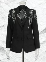 TAFN Fashion Heavy Beaded Design Small Blazer 2025 Autumn New Style Personalized Rhinestone Solid Color Women's Blazer GMT696