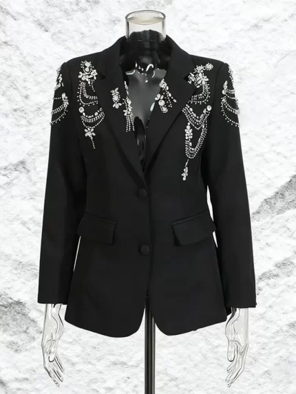 TAFN Fashion Heavy Beaded Design Small Blazer 2025 Autumn New Style Personalized Rhinestone Solid Color Women's Blazer GMT696