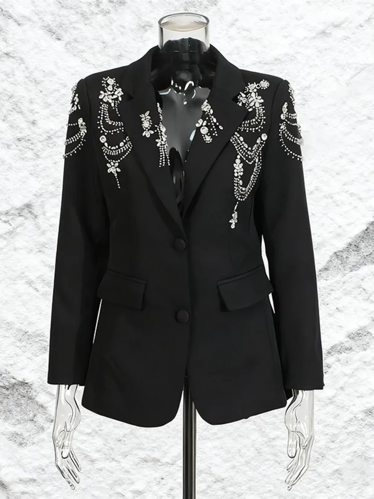 kf-S1975b24bcb9c499a9fad2dc4b33168f4I TAFN Fashion Heavy Beaded Design Small Blazer 2025 Autumn New Style Personalized Rhinestone Solid Color Women's Blazer GMT696 - Image 1