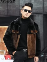 AYUNSUE Luxury Real Mink Fur Coat Men Winter Jacket 2025 Fashion Slim Mink Real Fur Coats and Jackets Fashion Casaco Masculino S - Image 2