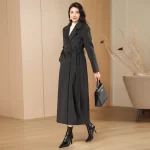 Deep Grey Woolen Coat Double-Breasted Simple Design Autumn Winter New Style Elegantly High-End Tweed Jacket Outerwear 079