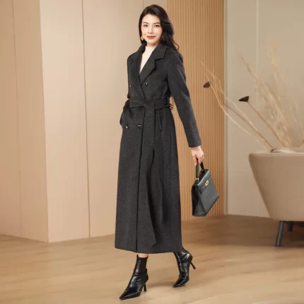 Deep Grey Woolen Coat Double-Breasted Simple Design Autumn Winter New Style Elegantly High-End Tweed Jacket Outerwear 079